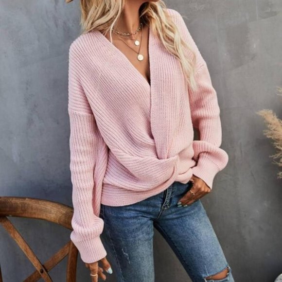 Sweaters - Contemporary Twist front knit sweater pink